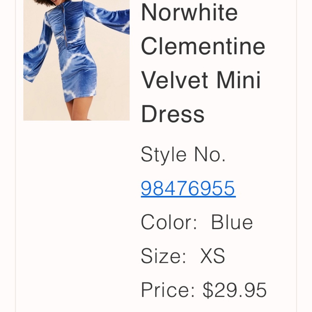 Norwhite Blue Velvet Mini Dress